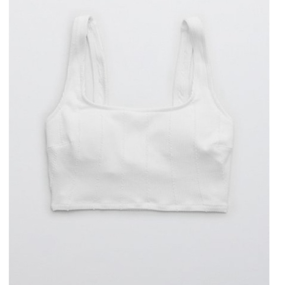 Aerie crinkle longline scoop bikini top. White XXL